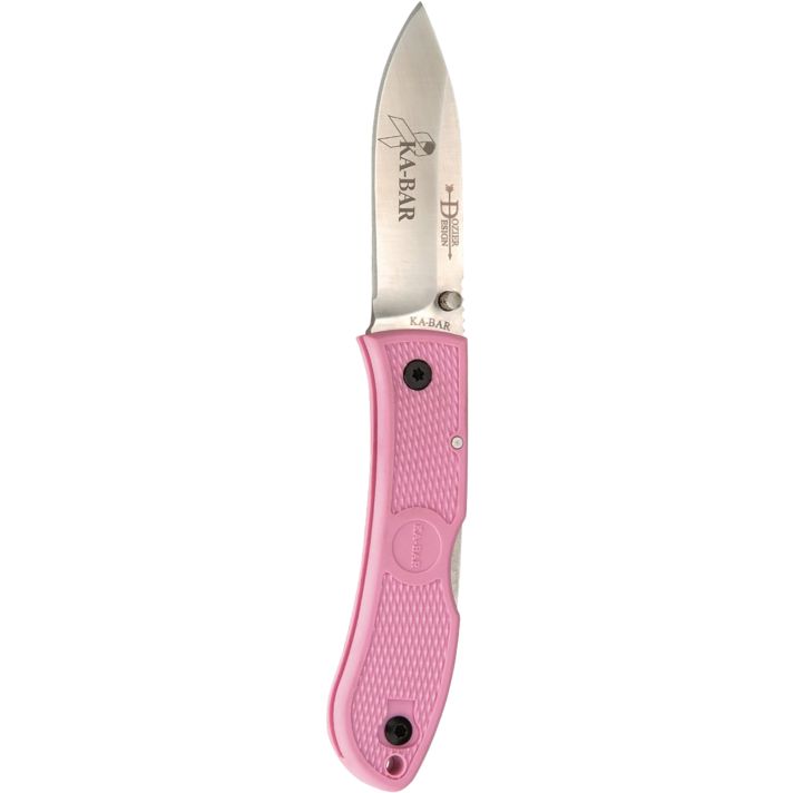 Ka-Bar 4062PK Dozier Hunter 3" Folding Drop Point Plain Satin AUS-8A SS Blade, Pink Zytel Handle, Includes Pocket Clip