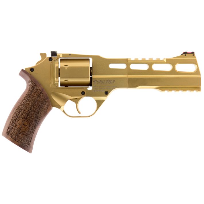 Chiappa Firearms 340225 Rhino 60DSMedium Frame 357 Mag 6 Shot, 6" Gold Plated PVD Steel Vent Rib Barrel & Cylinder, Gold Plated PVD Aluminum Frame,Walnut Grip, Concealed Hammer