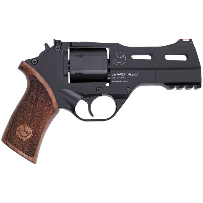 Chiappa Firearms CF340244 Rhino 40SAR 357 Mag 6 Shot 4" Black Anodized Steel Barrel, Blued Steel Cylinder, Black Anodized Aluminum Frame & Barrel Shroud, Picatinny Accessory Rail, Walnut Grip