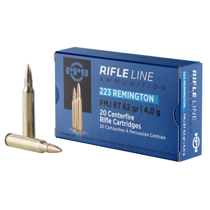 PPU PP223F2 Standard Rifle223Rem 62gr Full Metal Jacket Boat Tail 20 Per Box/50 Case