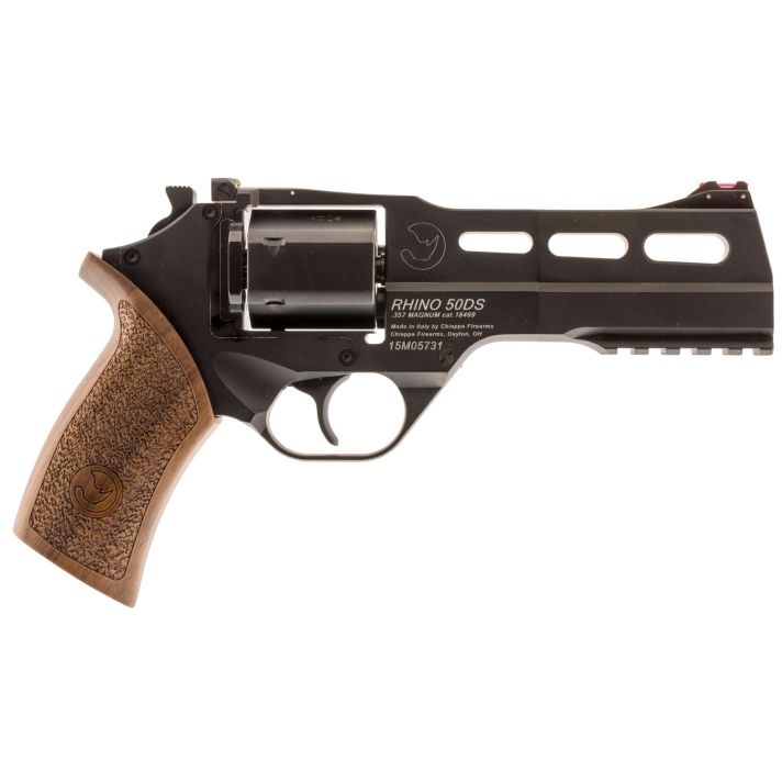 Chiappa Firearms CF340246 Rhino 50SARMedium Frame 357 Mag 6rd 5" Black Anodized Steel Vent Rib Barrel, Black Cylinder, Black Anodized Aluminum Frame w/Picatinny Rail, Walnut Grip, Exposed Hammer