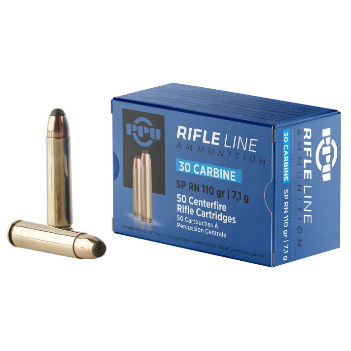 PPU PP30S Standard Rifle30Carbine 110gr Soft Point Round Nose 50 Per Box/10 Case