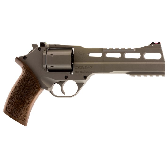 Chiappa Firearms CF340249 Rhino 60SAR *CA Compliant 357 Mag 6 Shot 6" Nickel-Plated Steel Barrel & Cylinder, Nickel-Plated Aluminum Frame & Barrel Shroud, Picatinny Rails, Walnut Grip