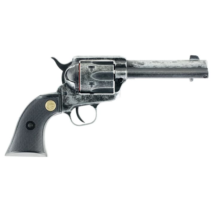 Chiappa Firearms 340089 SAA 1873Medium Frame 22 LR 6 Shot, 4.75" Antiqued Steel Barrel, Antiqued Steel Frame, Antique Cylinder, Black Plastic Grip, Exposed Hammer