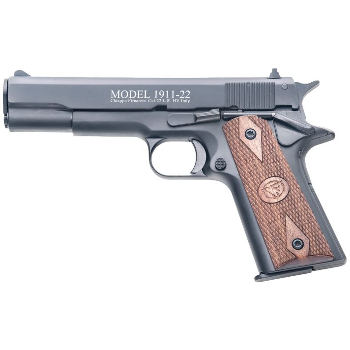 Chiappa Firearms 401038 1911-2222 LR 10+1, 5" Black Steel Barrel, Blued Serrated Slide, Blued Aluminum Frame w/Beavertail, Stippled Walnut Grip, Manual Thumb Safety, Right Hand