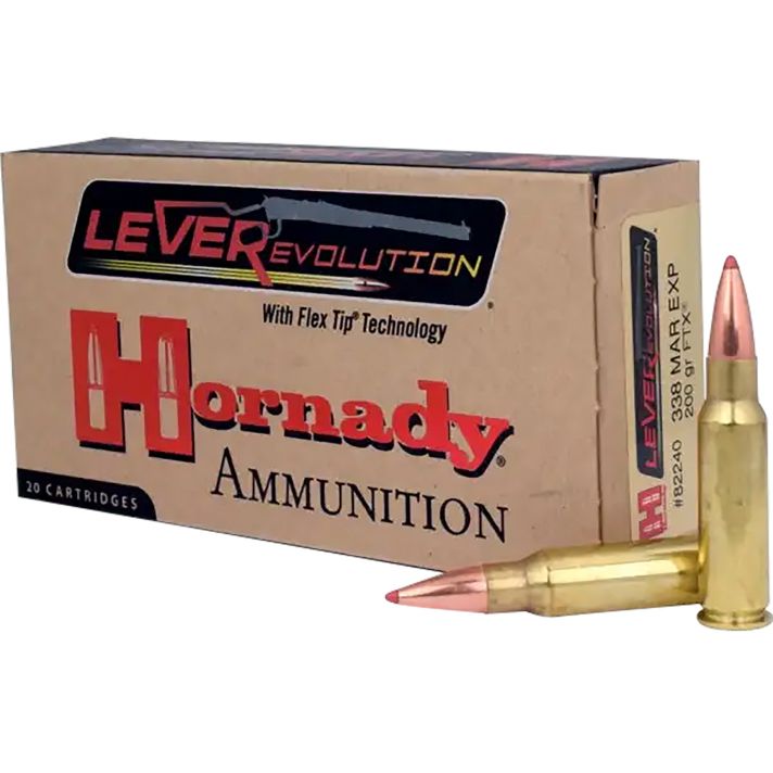 Hornady 82240 LEVERevolution338MarlinExpress 200gr Flex Tip eXpanding 20 Per Box/10 Case