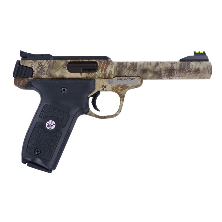 Smith & Wesson 10297 SW22 Victory Full Size Frame 22 LR 10+1 5.50" Kryptek Highlander Match Grade Steel Barrel & Frame, Black Textured Grip, Thumb Safety