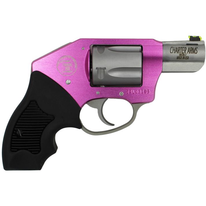 Charter Arms 53831 Undercover Lite Pink Lady Small 38 Special, 5 Shot 2" Stainless Steel Barrel & Cylinder, Pink Aluminum Frame w/Black Finger Grooved Rubber Grip, Concealed Hammer