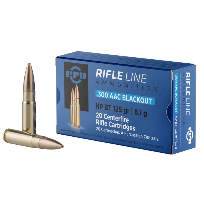 PPU PP300BH Standard Rifle300Blackout 125gr Hollow Point Boat Tail 20 Per Box/50 Case