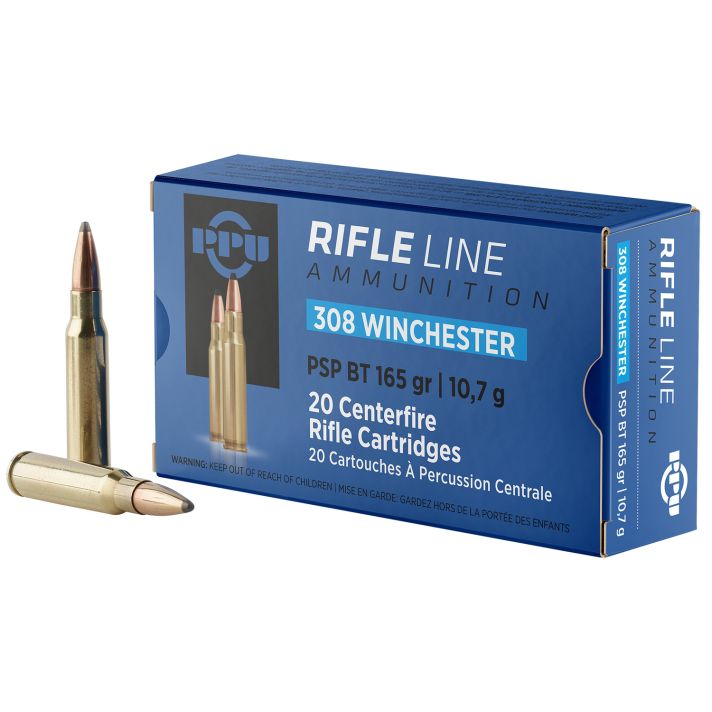 PPU PP3082 Standard Rifle308Win 165gr Pointed Soft Point Boat Tail 20 Per Box/10 Case