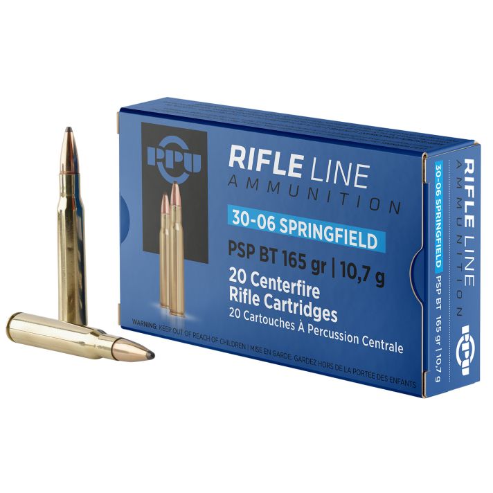 PPU PP30062 Standard Rifle30-06Springfield 165gr Pointed Soft Point Boat Tail 20 Per Box/10 Case
