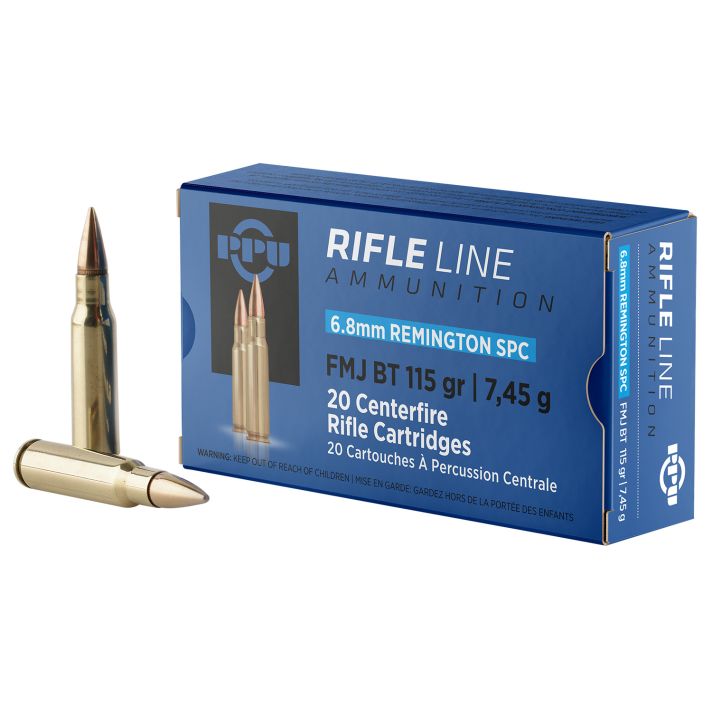 PPU PP68F Standard Rifle6.8mmRemSPC 115gr Full Metal Jacket Boat Tail 20 Per Box/50 Case
