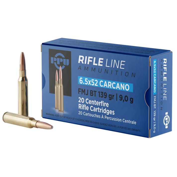 PPU PP6CF Metric Rifle6.5x52mmCarcano 139gr Full Metal Jacket Boat Tail 20 Per Box/10 Case