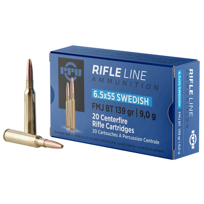 PPU PP6SWF Metric Rifle6.5x55Swedish 139gr Full Metal Jacket Boat Tail 20 Per Box/10 Case