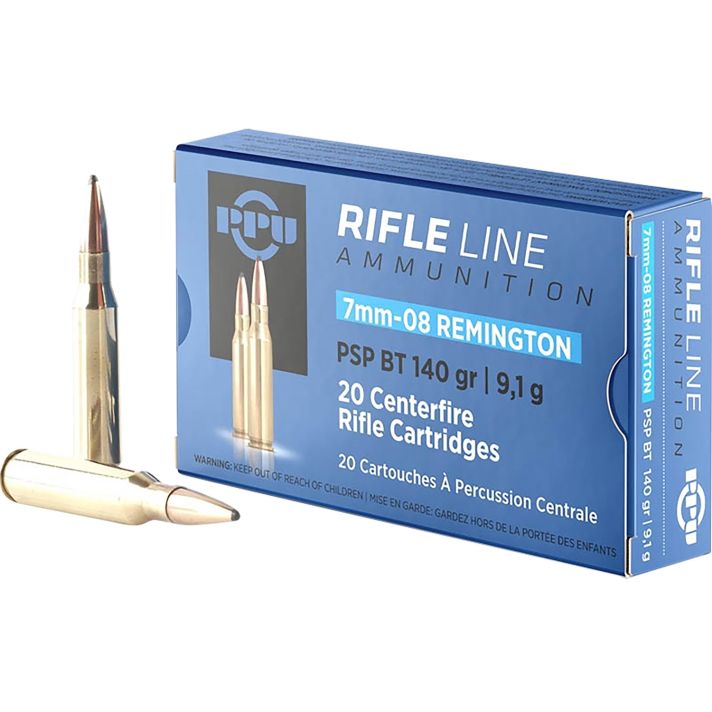 PPU PP708 Metric Rifle7mm-08Rem 140gr Pointed Soft Point Boat Tail 20 Per Box/10 Case