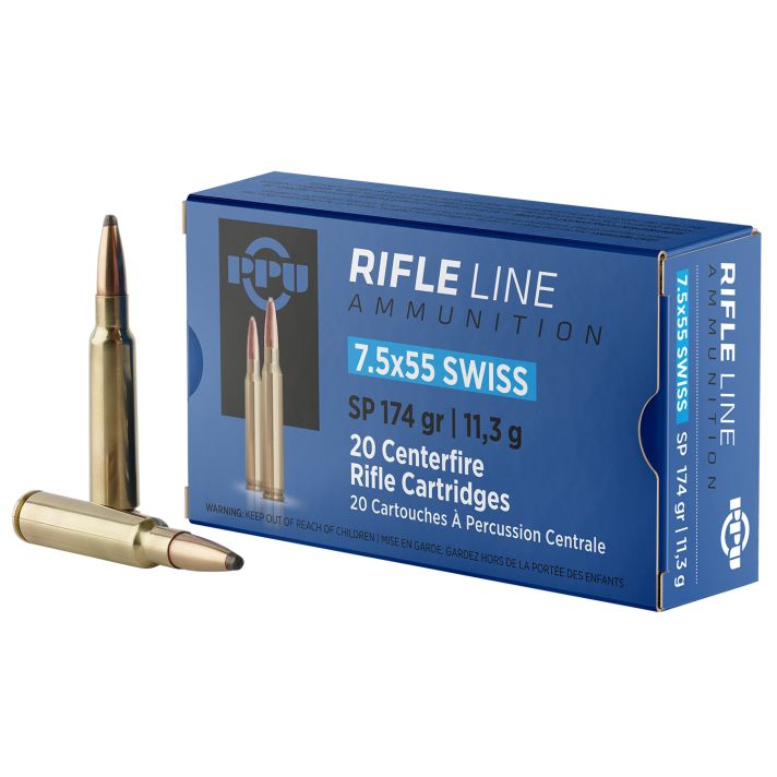 PPU PP7SS Metric Rifle7.5x55mmSwiss 174gr Soft Point 20 Per Box/10 Case