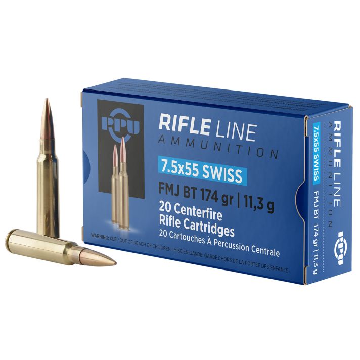 PPU PP7SF Metric Rifle7.5x55mmSwiss 174gr Full Metal Jacket Boat Tail 20 Per Box/10 Case
