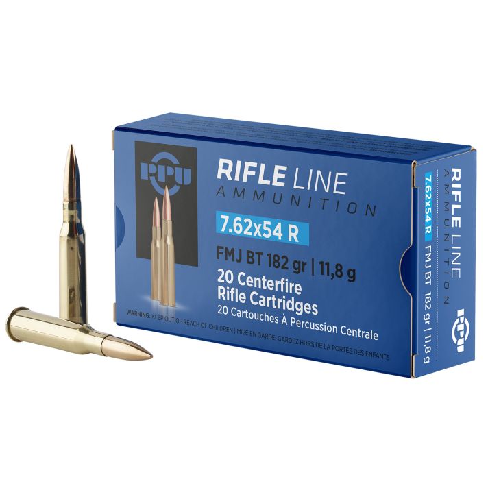 PPU PP76254F Metric Rifle7.62x54mmR 182gr Full Metal Jacket Boat Tail 20 Per Box/10 Case