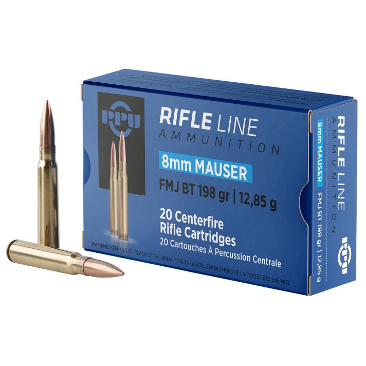 PPU PP8F Metric Rifle8mmMauser 198gr Full Metal Jacket Boat Tail 20 Per Box/10 Case