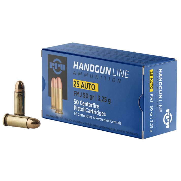 PPU PPH25 Handgun25ACP 50gr Full Metal Jacket 50 Per Box/20 Case