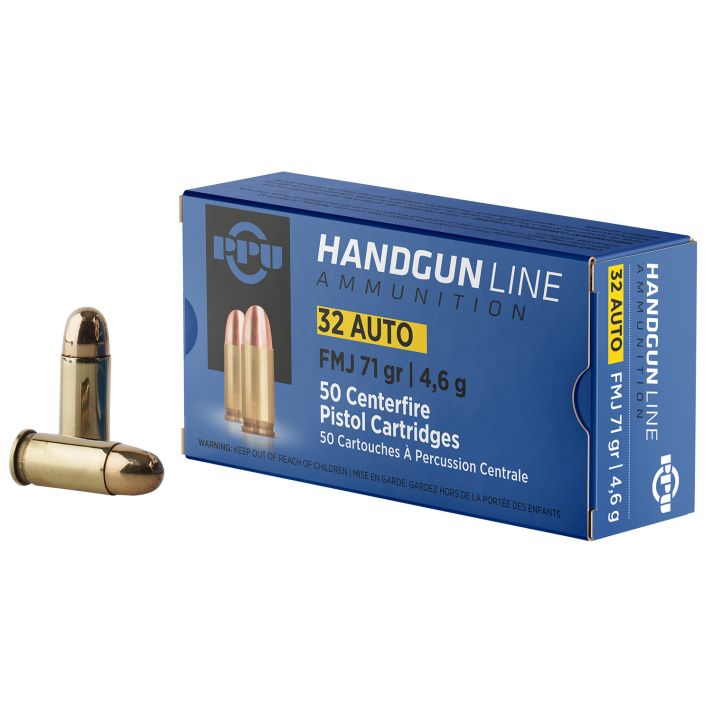 PPU PPH32AF Handgun32ACP 71gr Full Metal Jacket 50 Per Box/20 Case