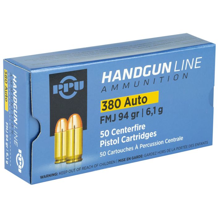 PPU PPH380AF Handgun380ACP 94gr Full Metal Jacket 50 Per Box/20 Case