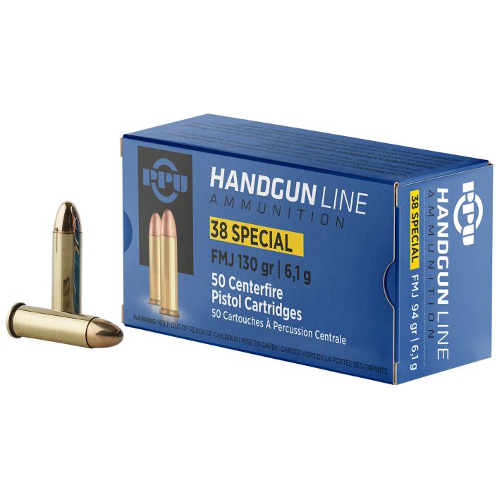 PPU PPH38SF Handgun38Special 130gr Full Metal Jacket 50 Per Box/10 Case