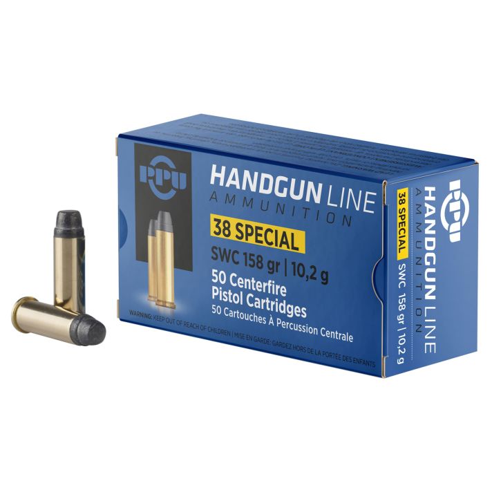 PPU PPH38SS Handgun38Special 158gr Semi Wadcutter 50 Per Box/10 Case