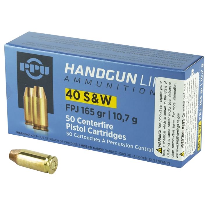 PPU PPH40F Handgun40S&W 165gr Flat Point Jacketed 50 Per Box/10 Case