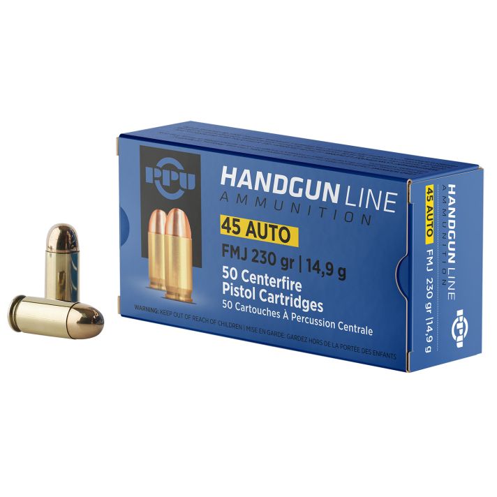 PPU PPH45F Handgun45ACP 230gr Full Metal Jacket 50 Per Box/10 Case