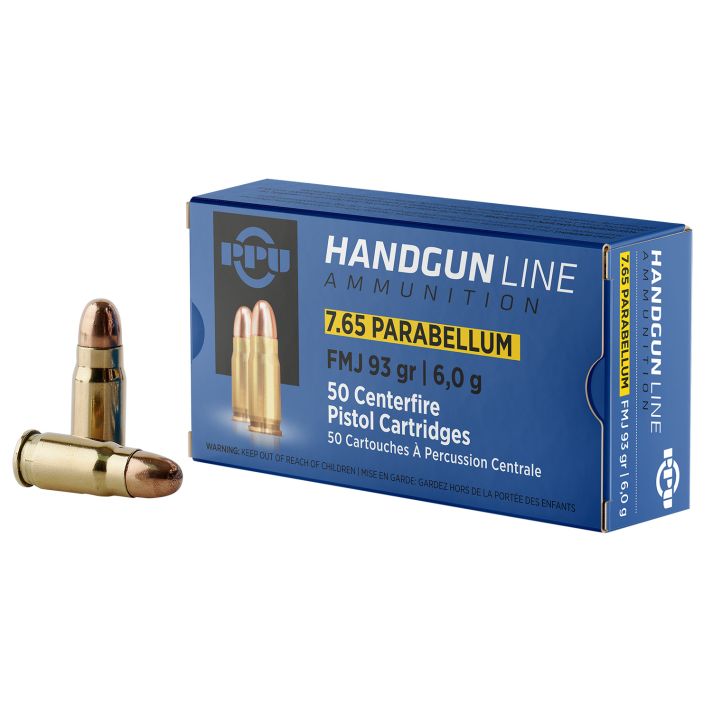 PPU PPH765P Handgun7.65x21mmParabellum 93gr Full Metal Jacket 50 Per Box/20 Case