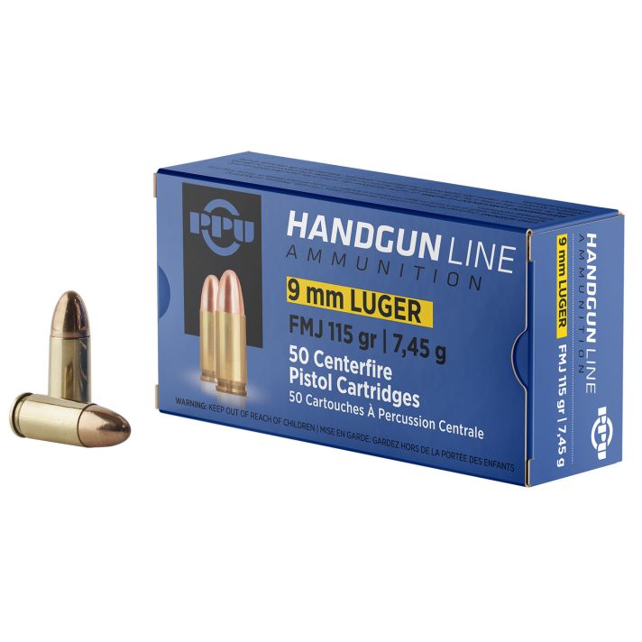 PPU PPH9F1 Handgun9mmLuger 115gr Full Metal Jacket 50 Per Box/20 Case