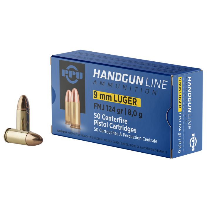 PPU PPH9F2 Handgun9mmLuger 124gr Full Metal Jacket 50 Per Box/20 Case