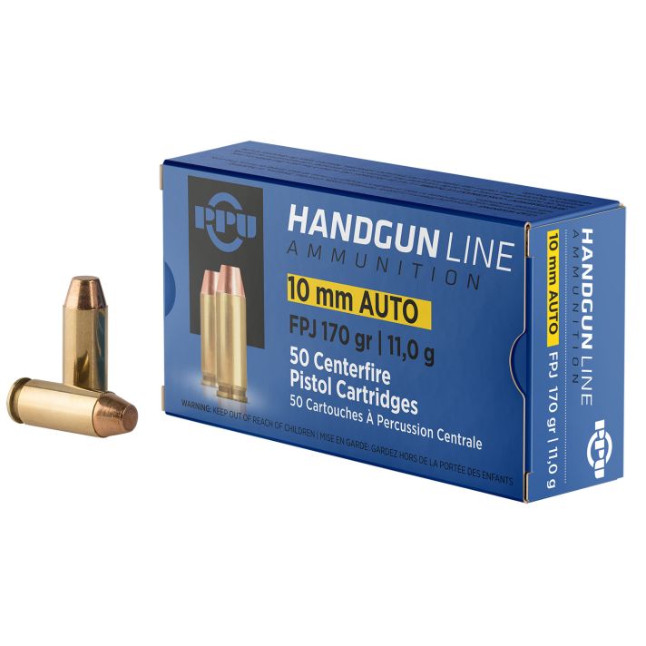 PPU PPH10F Handgun10mmAuto 170gr Flat Point Jacketed 50 Per Box/10 Case