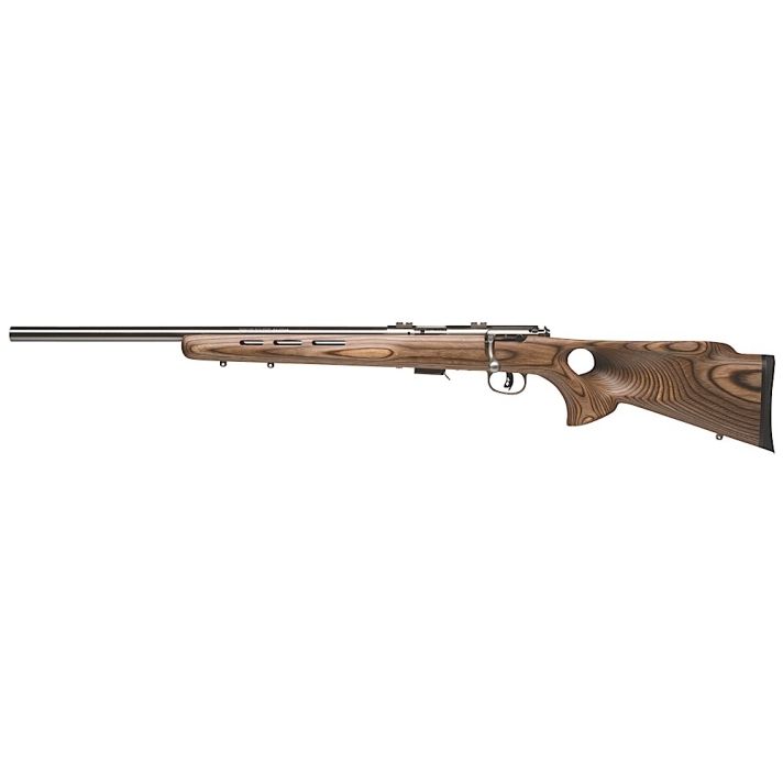 Savage Arms 96210 93R17 BTVLSS Full Size 17 HMR 5+1 21" Satin Heavy Button Rifled Barrel, Satin Drilled & Tapped Stainless Steel Receiver, Natural Brown Thumbhole Laminate Stock, Left Hand