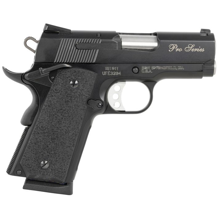 Smith & Wesson 178020 PC 1911 Pro Sub-Compact Frame 45 ACP 7+1, 3" Stainless Steel Barrel, Black Serrated Carbon Steel Slide, Black Aluminum Frame w/Beavertail, Black Stippled Grip