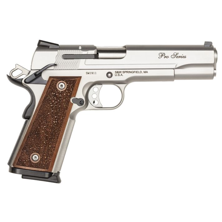 Smith & Wesson 178017 1911 Performance Center ProFull Size Frame 9mm Luger 10+1, 5" Stainless Steel Barrel, Matte Silver Serrated Stainless Steel Slide & Frame w/Beavertail, Wood Grip
