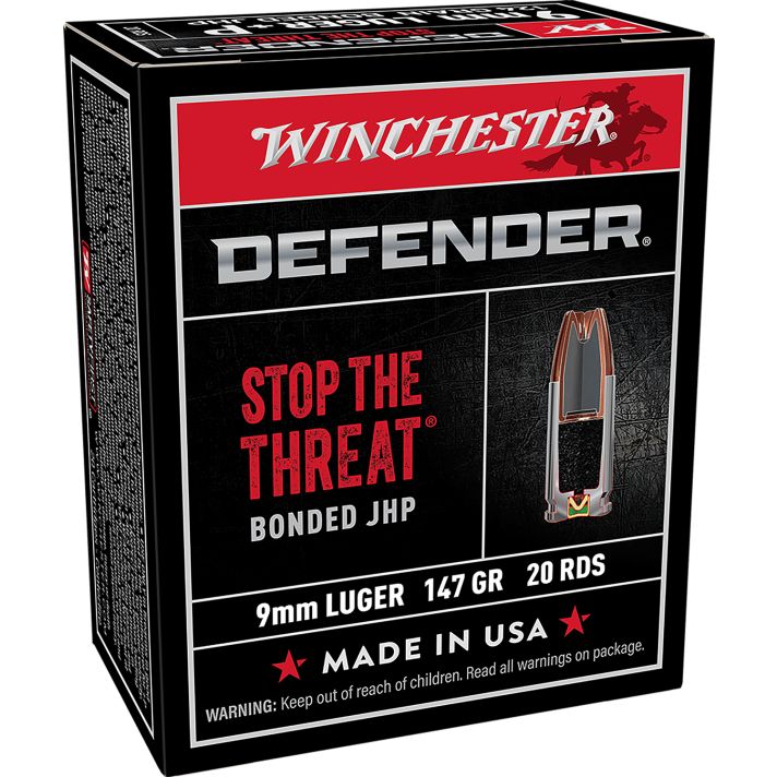 Winchester Ammo S9MMPDB1 Defender9mmLuger 147gr Bonded Jacket Hollow Point 20 Per Box/10 Case