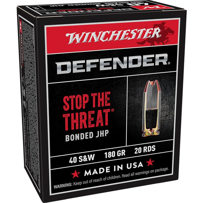 Winchester Ammo S40SWPDB1 Defender40S&W 180gr Bonded Jacket Hollow Point 20 Per Box/10 Case
