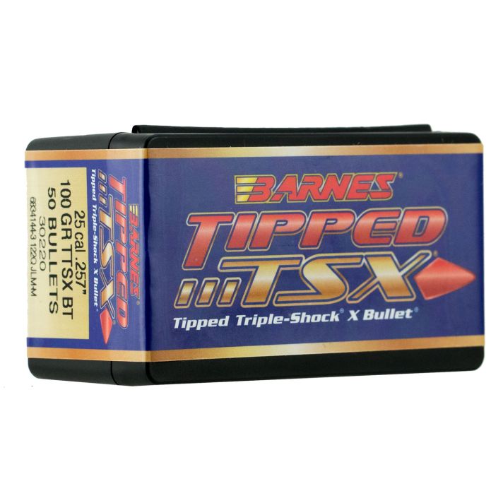 Barnes Bullets 30220 Tipped TSX25Cal 100gr TTSX Boat Tail 50/Box