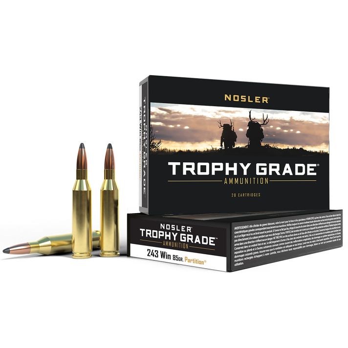 Nosler 60002 Trophy Grade243Win 85gr Nosler Spitzer Partition 20 Per Box/10 Case