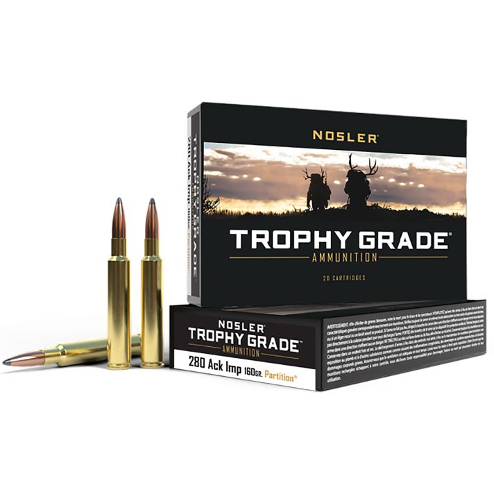 Nosler 60044 Trophy Grade280Ackley Improved 160gr Nosler Spitzer Partition 20 Per Box/10 Case