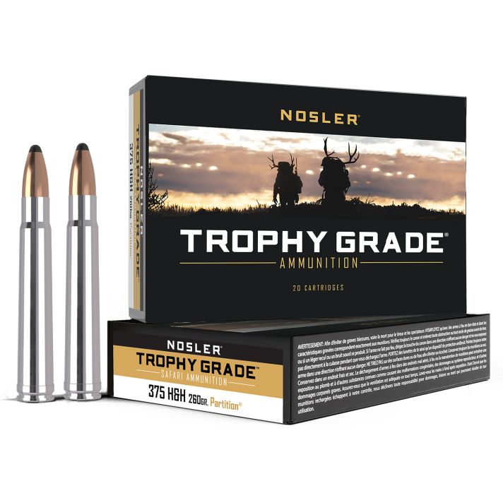 Nosler 60090 Trophy Grade375H&HMag 260gr Nosler Spitzer Partition 20 Per Box/10 Case