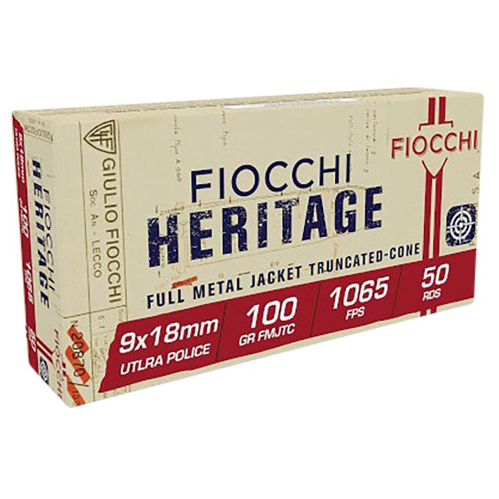Fiocchi 9X18 Heritage9x18mmUltra 100gr Full Metal Jacket Truncated Cone 50 Per Box/20 Case