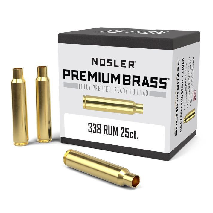 Nosler 11912 Premium Brass Unprimed Cases 338RUM Brass 25Count