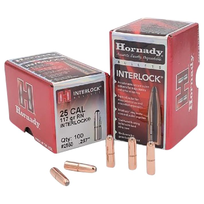 Hornady 2550 InterLock25 Cal .257 117 gr Round Nose 100 Per Box/ 25 Case