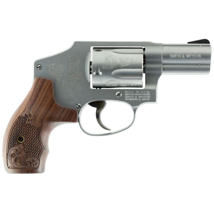 Smith & Wesson 150784 Model 640 *CA Compliant 357 Mag2.13" Stainless Engraved Barrel , 5rd Stainless Engraved Cylinder, Matte Silver Stainless Steel Engraved J Frame , Wood Engraved Grip