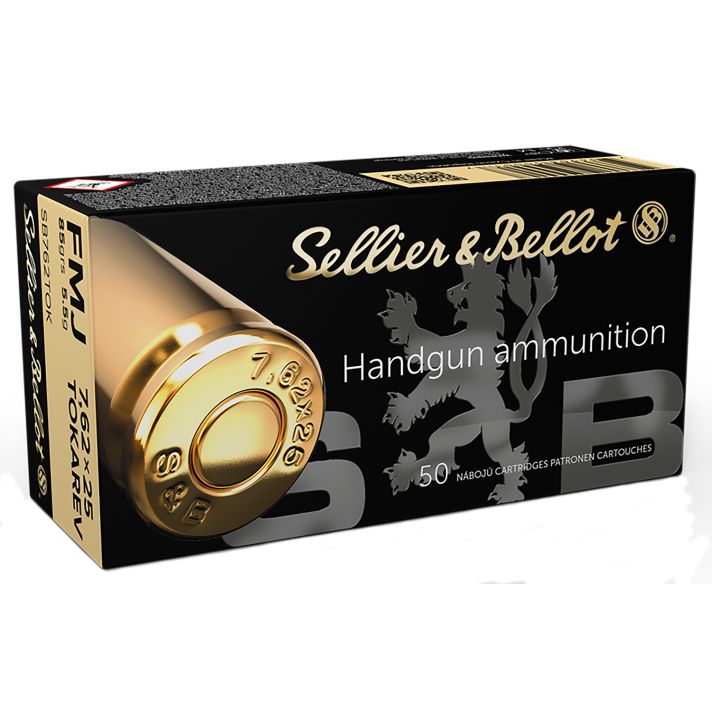 Sellier & Bellot SB762TOK Handgun7.62x25mmTokarev 85gr Full Metal Jacket 50 Per Box/30 Case