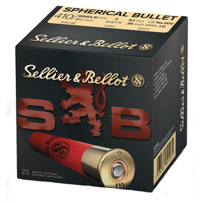 Sellier & Bellot SB410A Hunting410Gauge 2.50" 3Pellets 1/2oz Spherical 000Buck Shot 25 Box/20 Case