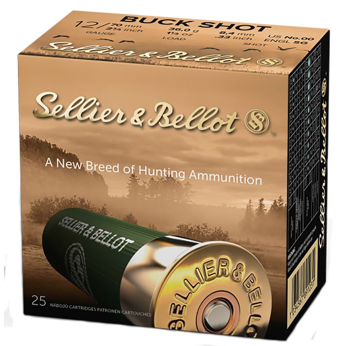 Sellier & Bellot SB12BSC Hunting12Gauge 2.75" 12Pellets 1 1/4oz 00Buck Shot 25 Box/10 Case